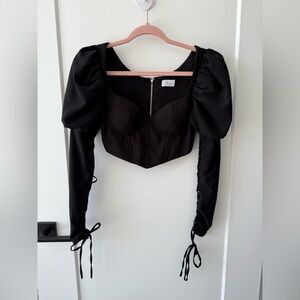 Oh Polly Mysterious Ways Puff Lace Up Sleeve Crop Top in Black 😍